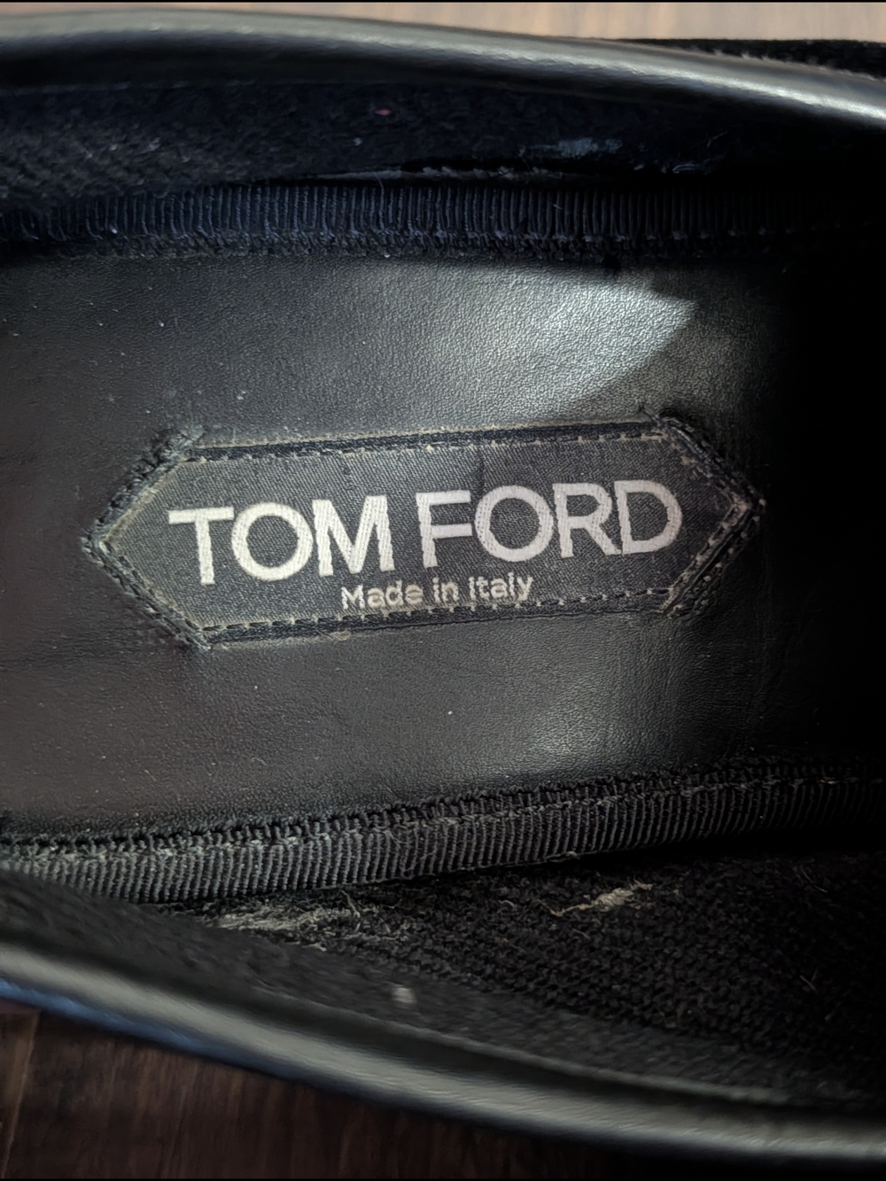 Tom Ford Black Velvet + Leather Loafers with Gold Chain Accent Italy Mens Sz 9 - Picture 11 of 14